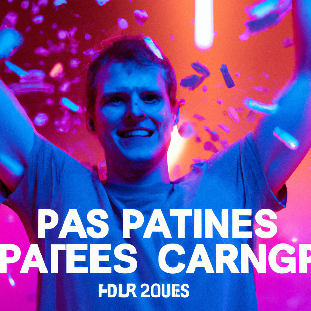 Close-up of a player celebrating with neon lights